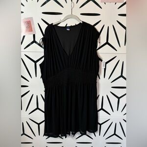 Old Navy Black Smocked Waist Dress Women’s Size 2X V-Neck Tie Shoulder NWT